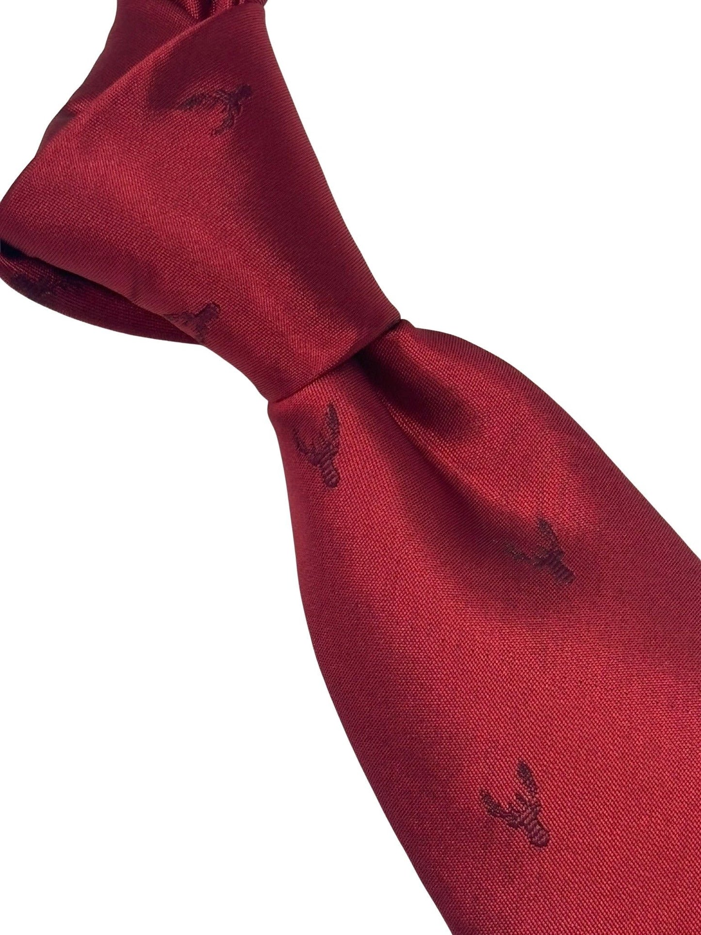 Handmade Dark Red Tie with Embroidered Burgundy Deer Head Design by Frederick Thomas Handmade Mens Ties