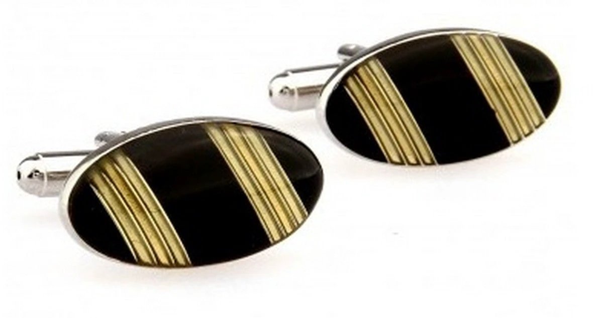 black oval cufflinks with yellow stripes by Frederick Thomas Handmade Mens Ties