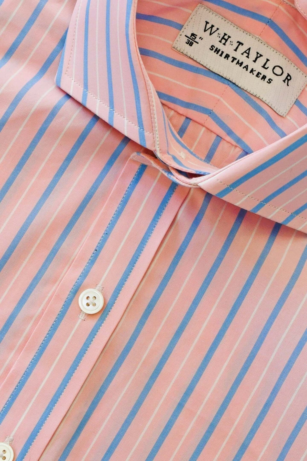 Pink & Blue Stripe Men's Bespoke Shirt by whtshirtmakers.com