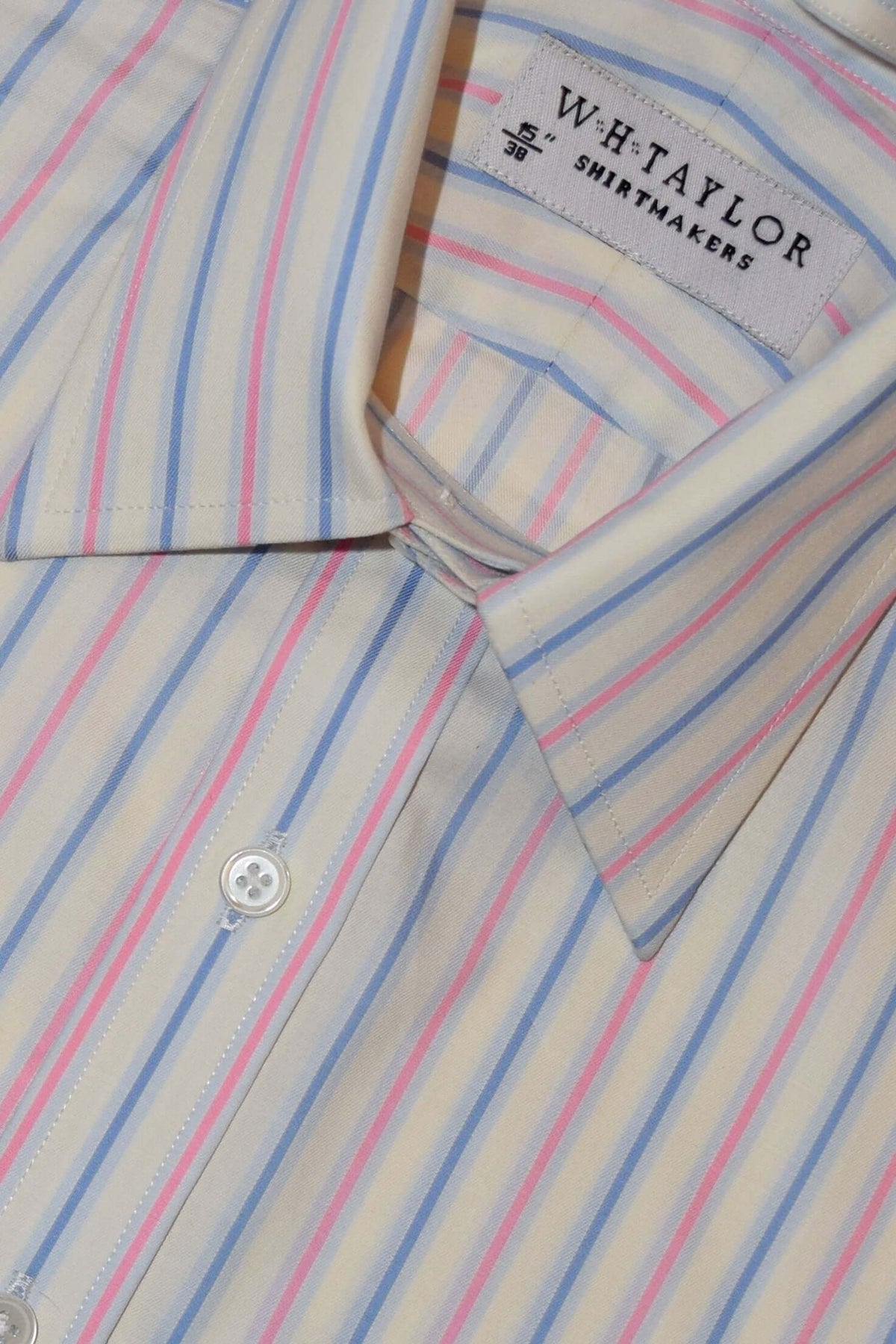 Blue & Pink Shadow Stripe Oxford Men's Bespoke Shirt by whtshirtmakers.com