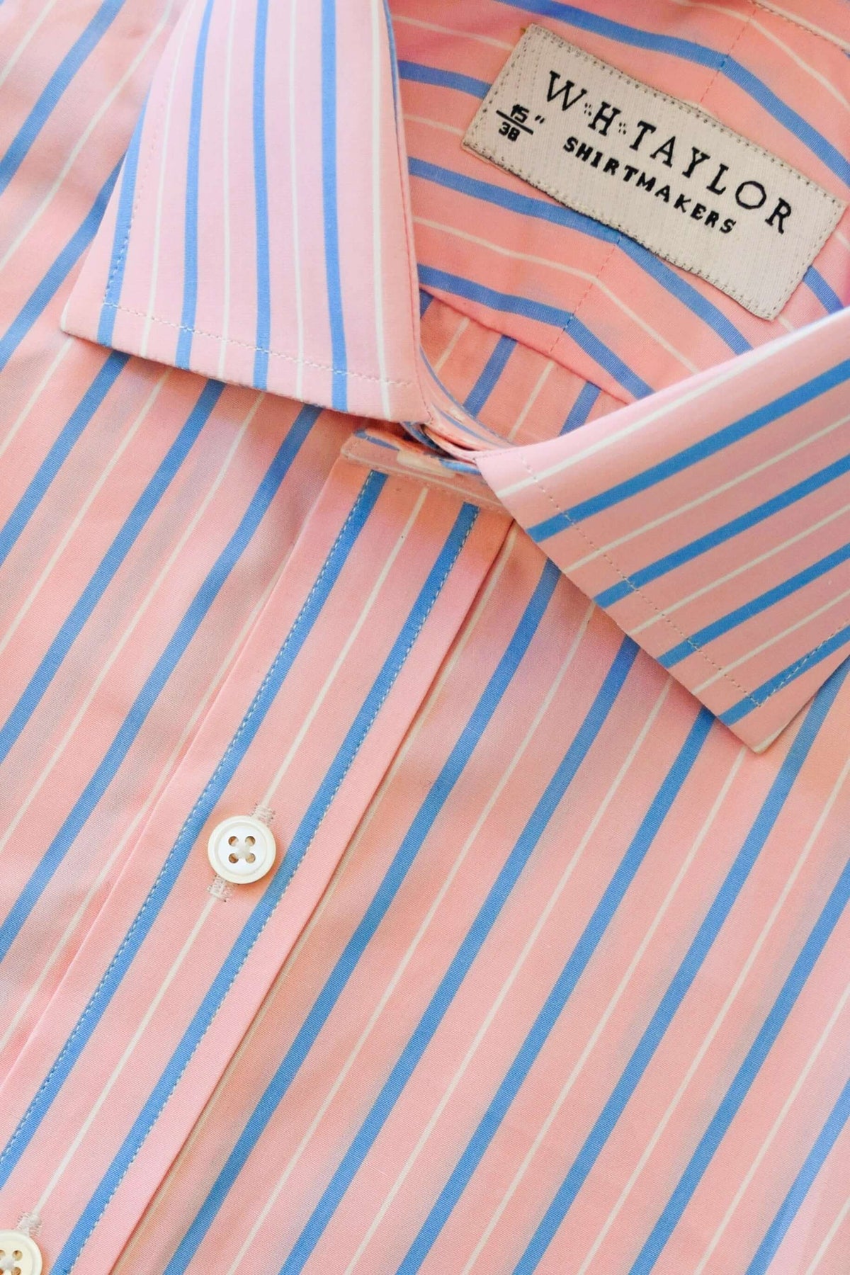 Pink & Blue Stripe Men's Bespoke Shirt by whtshirtmakers.com