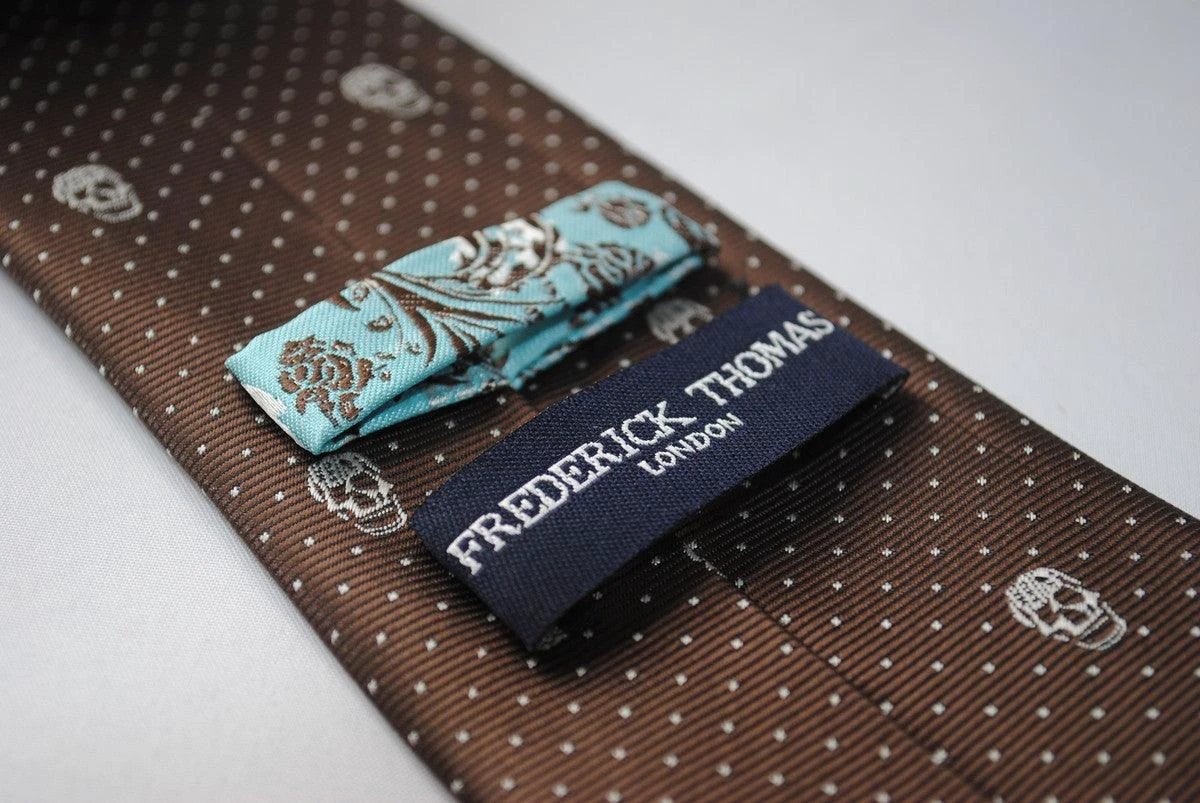 brown skulls design tie by Frederick Thomas Handmade Mens Ties