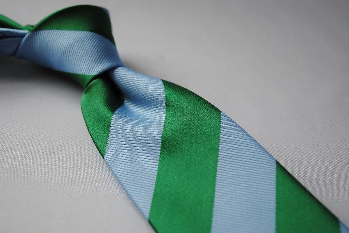 light blue and green barber striped design tie by Frederick Thomas Handmade Mens Ties