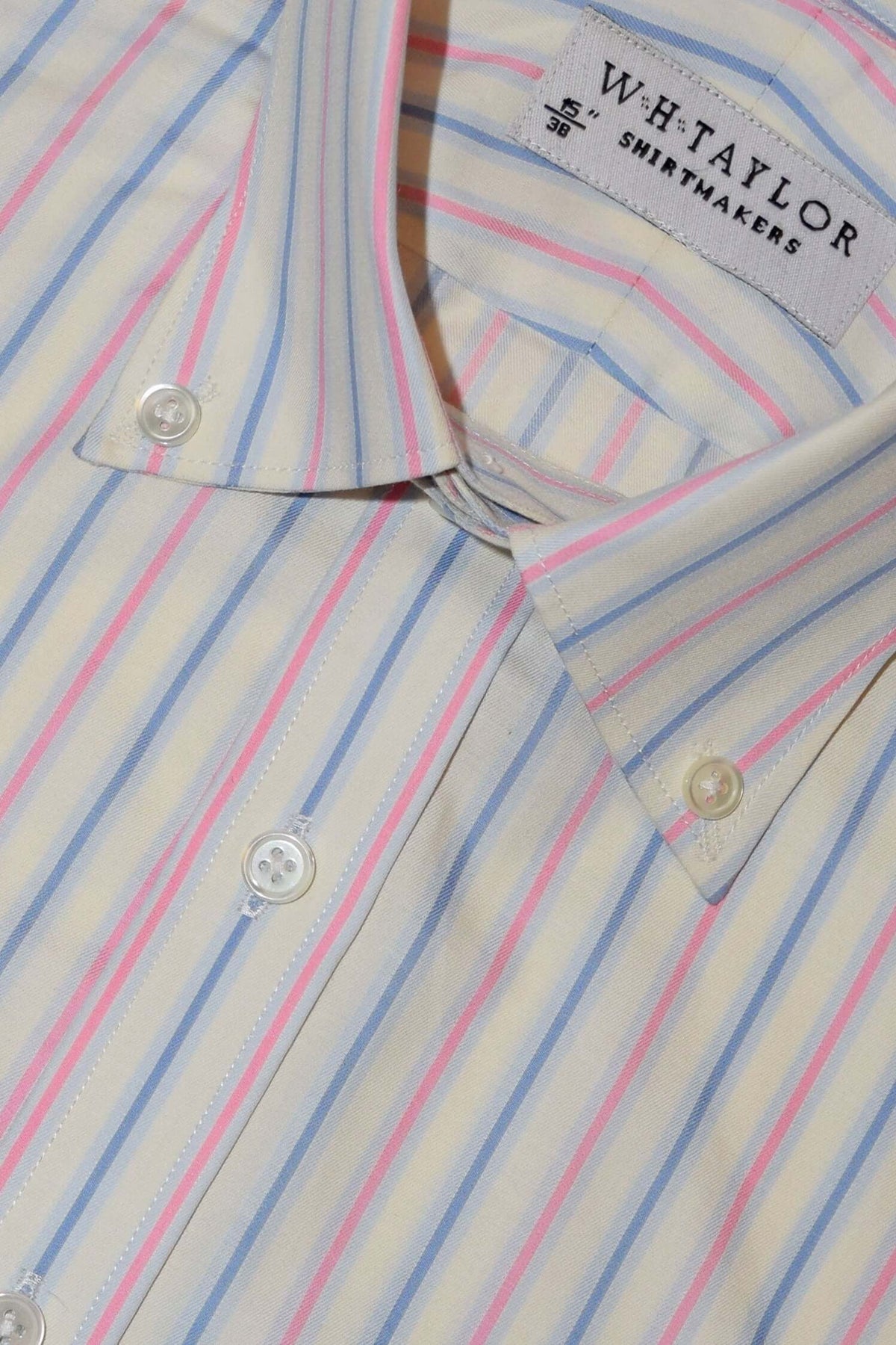 Blue & Pink Shadow Stripe Oxford Men's Bespoke Shirt by whtshirtmakers.com