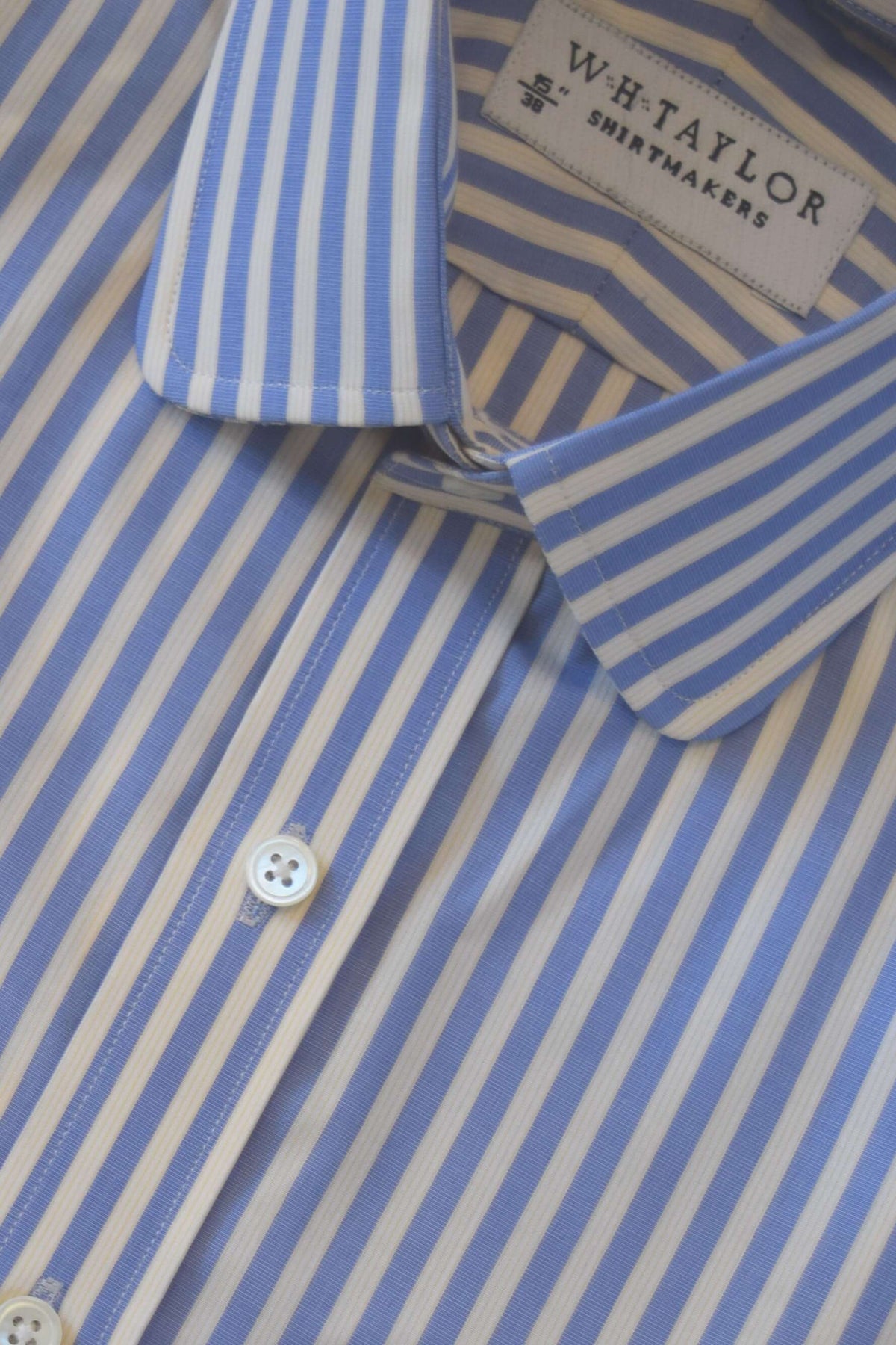 Blue Bengal Stripe Men's Bespoke Shirt by whtshirtmakers.com