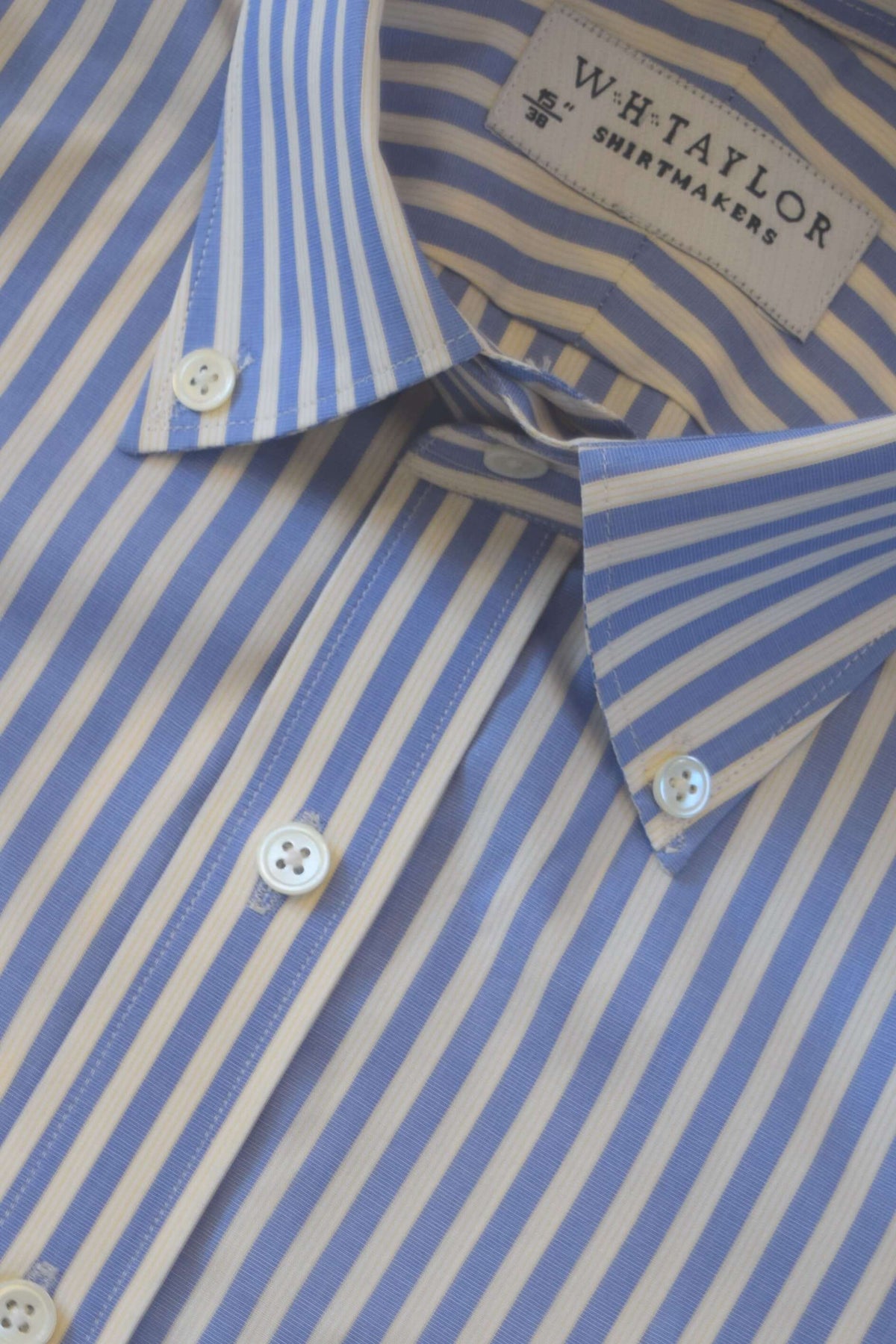 Blue Bengal Stripe Men's Bespoke Shirt by whtshirtmakers.com