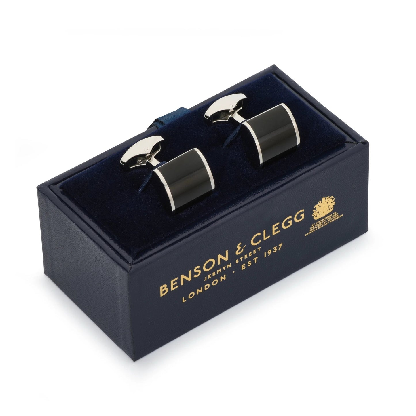 Neo Onyx Cufflinks In Silver by Benson & Clegg