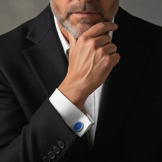 Oval Cloisonne Sterling Silver Chain Cufflinks In Navy by Benson & Clegg