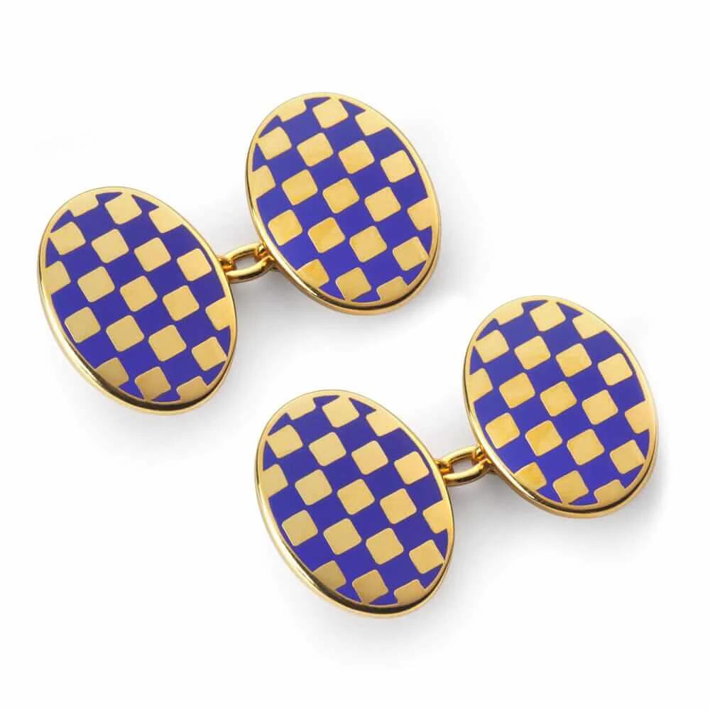 Checkerboard Chain Cufflinks In Indigo by Benson & Clegg