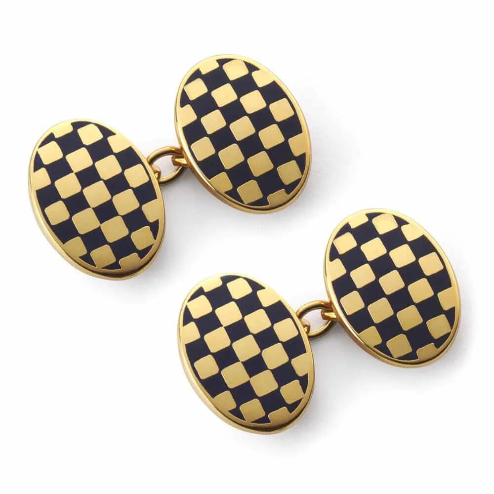 Checkerboard Chain Cufflinks In Navy by Benson & Clegg
