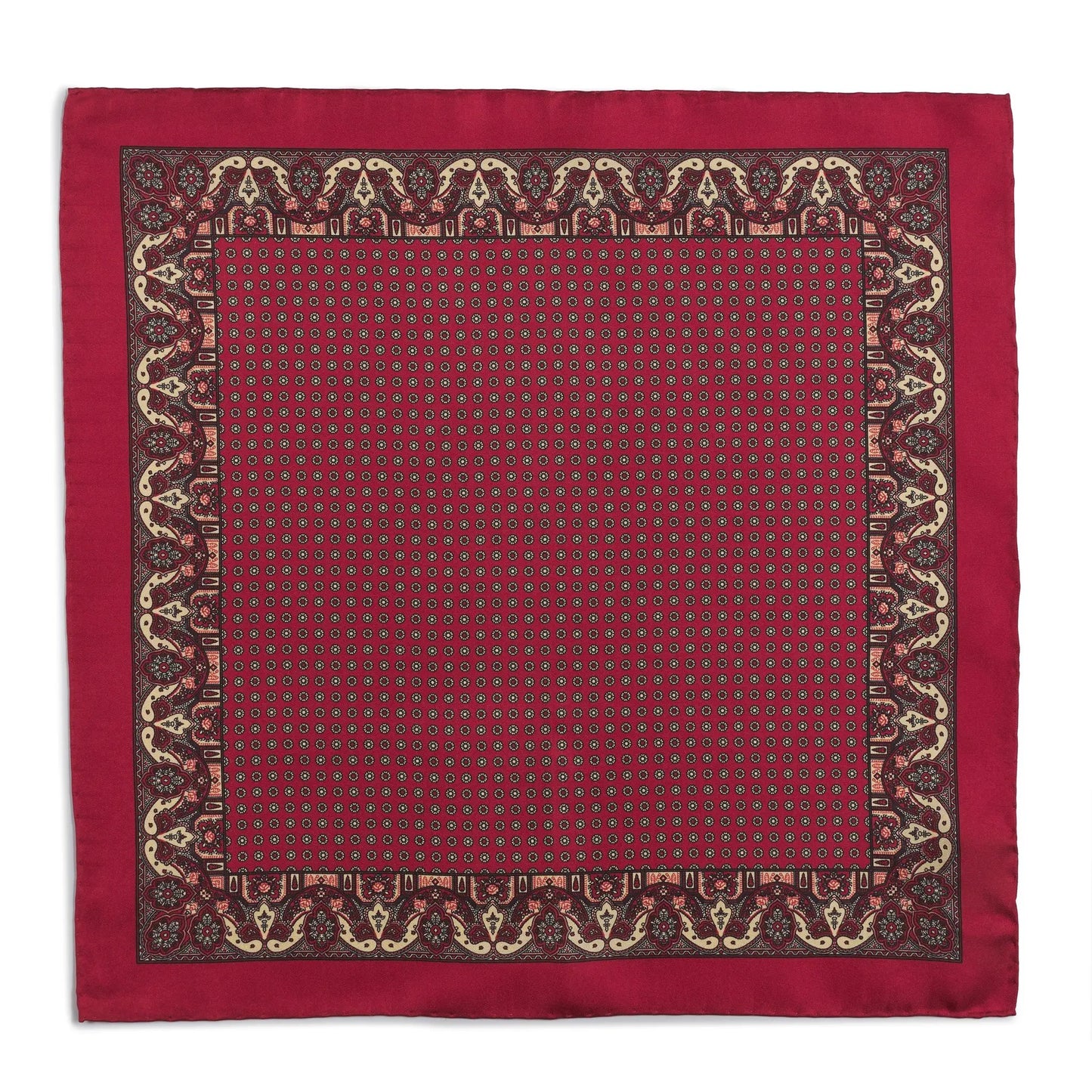 Ornate Paisley Silk Pocket Square In Red by Benson & Clegg