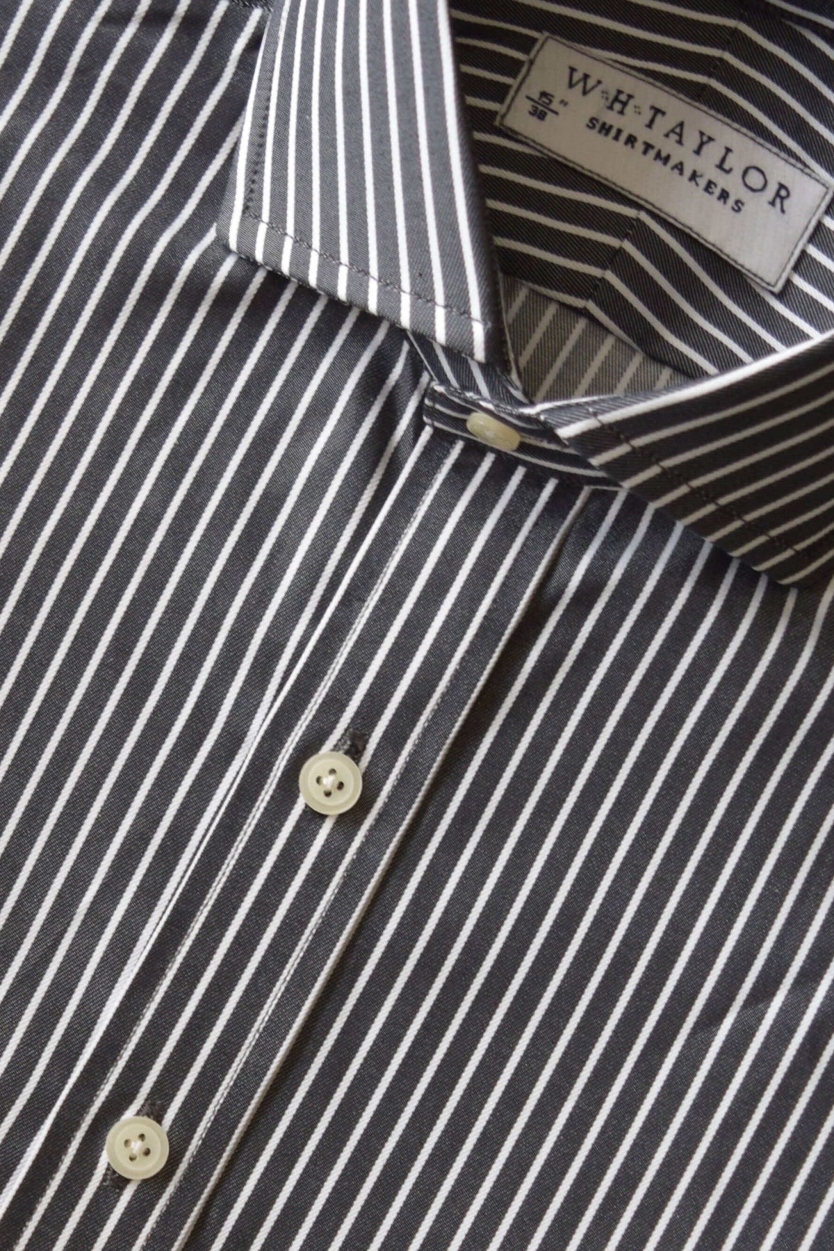 Black and White Wide Pinstripe Men's Bespoke Poplin Shirt with Classic Design and Crisp Lines - Perfect for Formal Wear or Casual Outfits