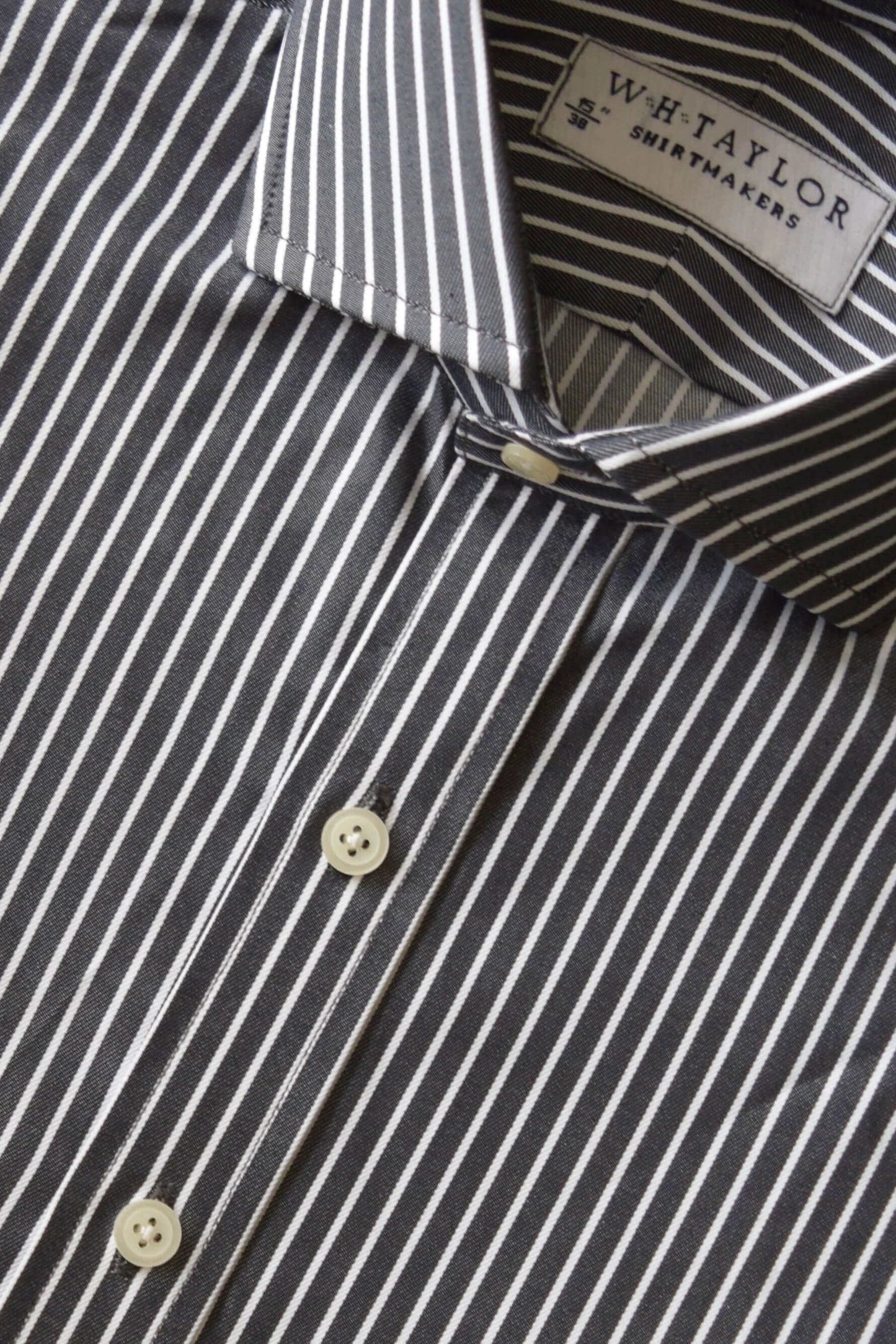 Black and White Wide Pinstripe Men's Bespoke Poplin Shirt with Classic Design and Crisp Lines - Perfect for Formal Wear or Casual Outfits