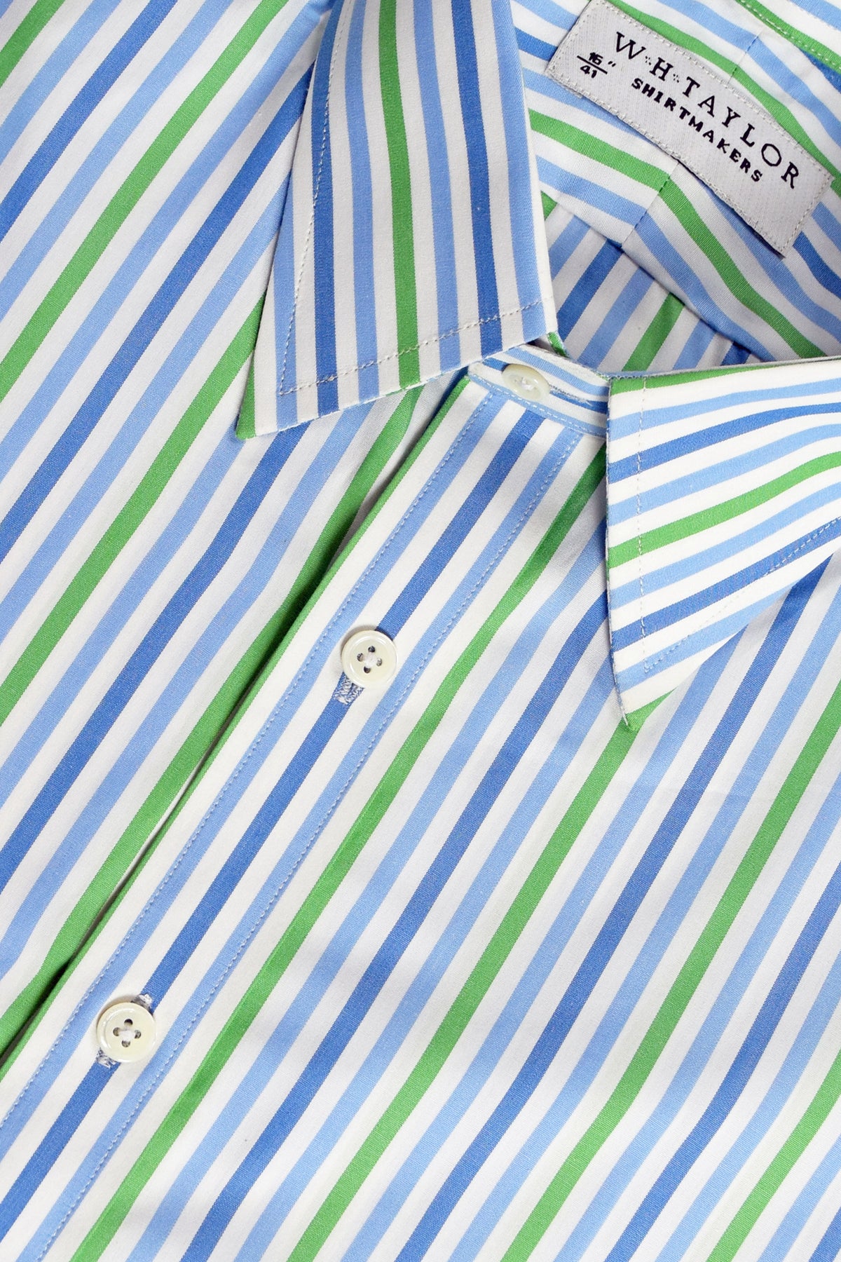 W.H. Taylor Mens Bespoke Cotton Poplin Green Candy Stripe Shirt