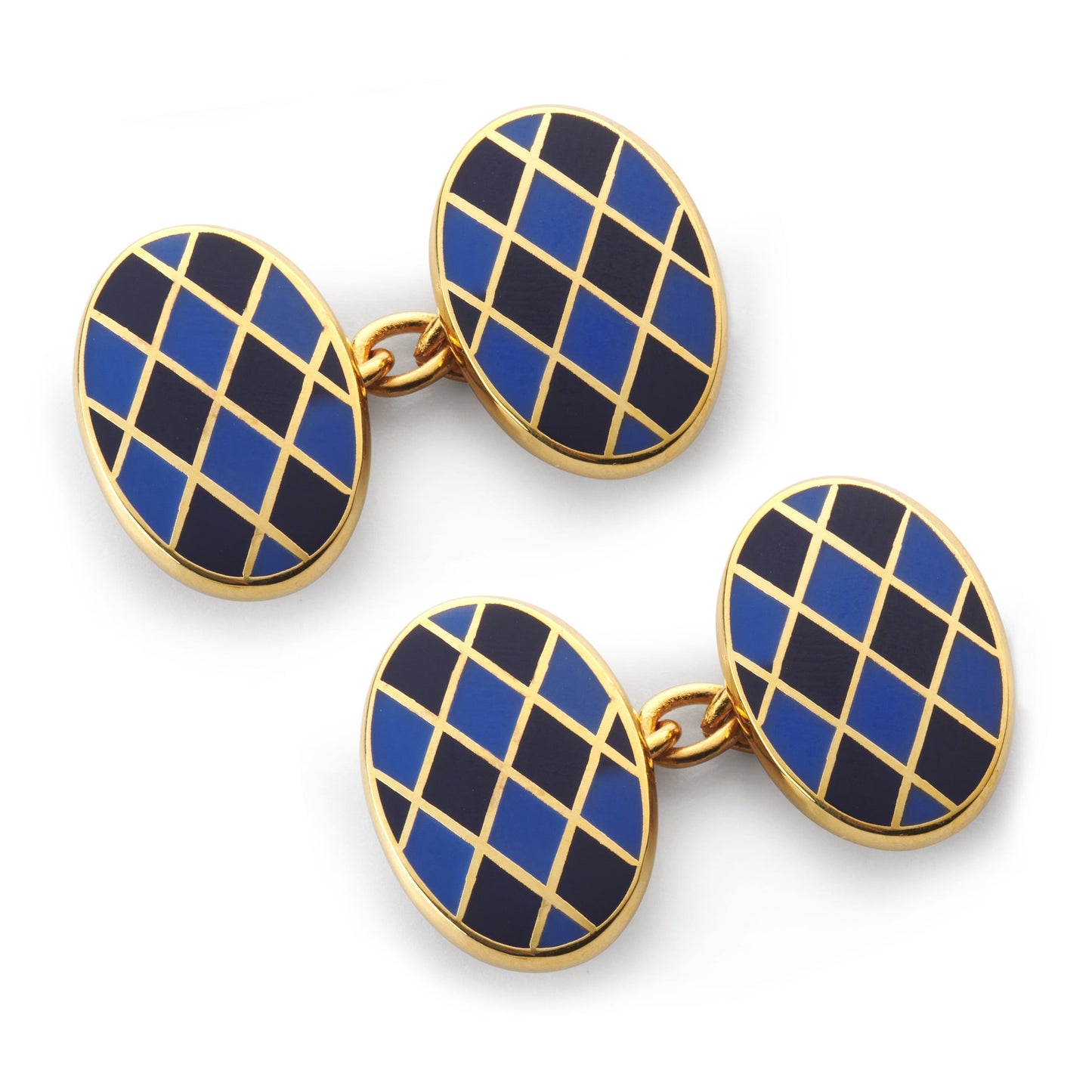 Harlequin Chain Cufflinks In Blue & Gold by Benson & Clegg