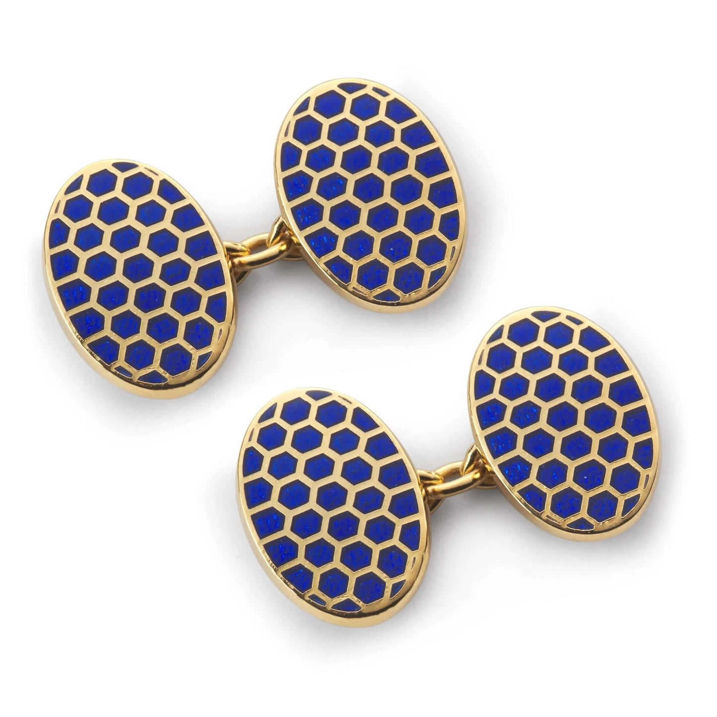 Honeycomb Chain Cufflinks In Blue & Gold by Benson & Clegg