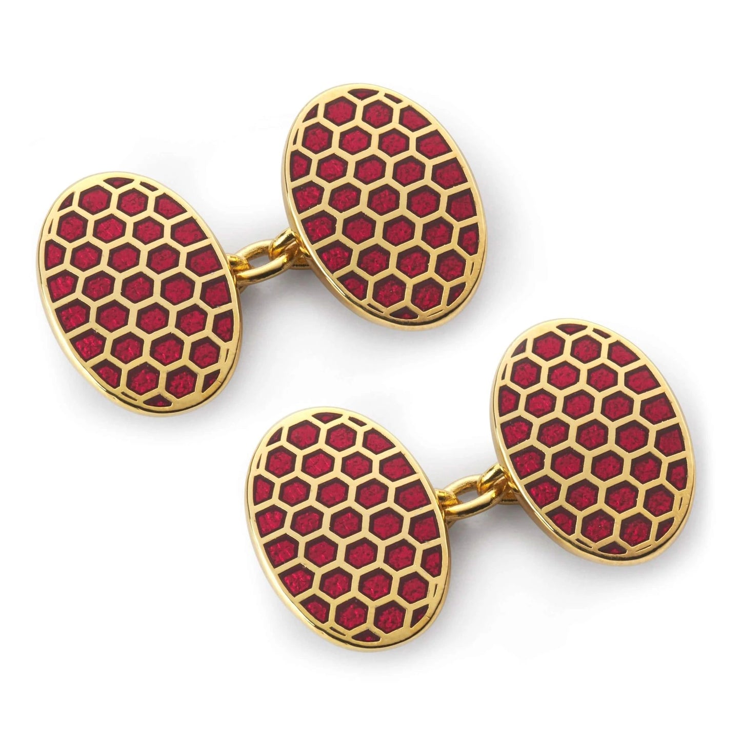 Honeycomb Chain Cufflinks In Red & Gold by Benson & Clegg