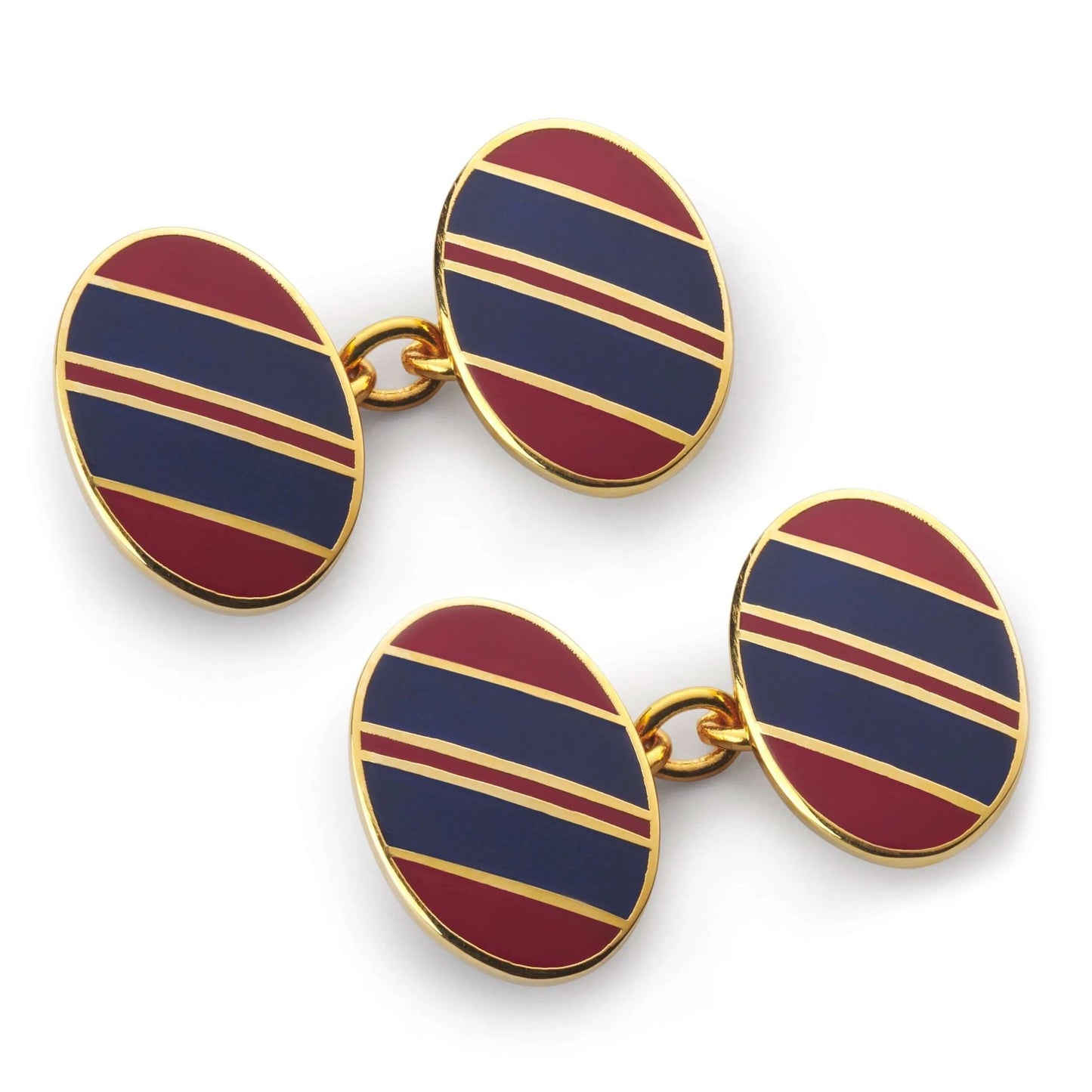 Wide Stripe Chain Cufflinks Navy And Red - Handcrafted In England With Vitreous Enamel Finish For Formal Wear by Benson & Clegg