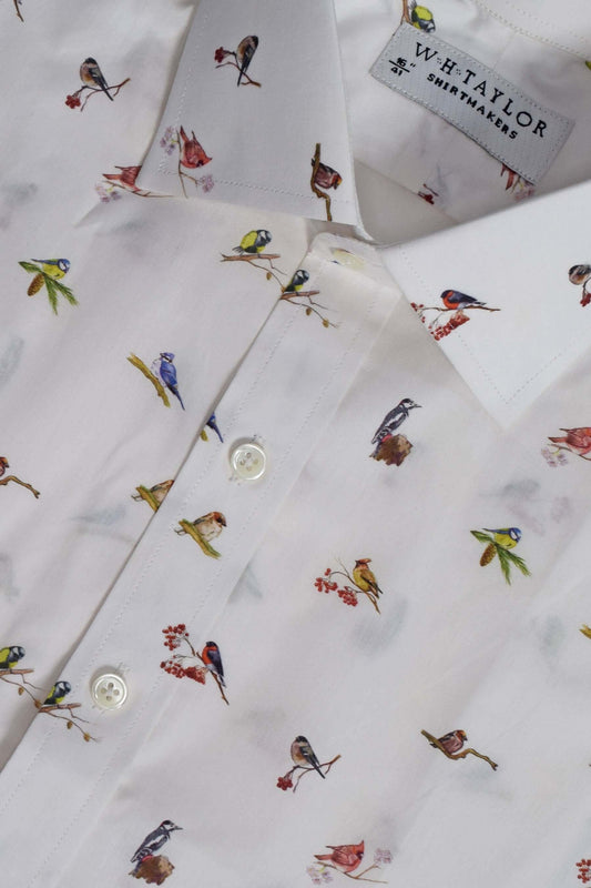 English Bird Pattern White Ladies Bespoke Shirt