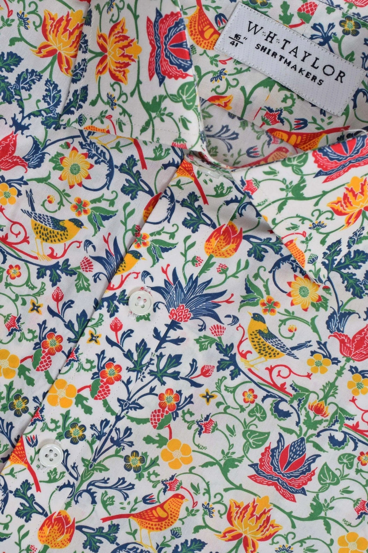 English Garden Scene White Men's Bespoke Shirt - Tailored To Your Measurements With Intricate Garden Artwork by whtshirtmakers.com