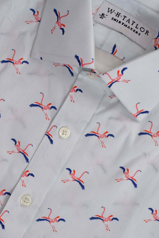 Flying Flamingo Pattern White Ladies Bespoke Shirt