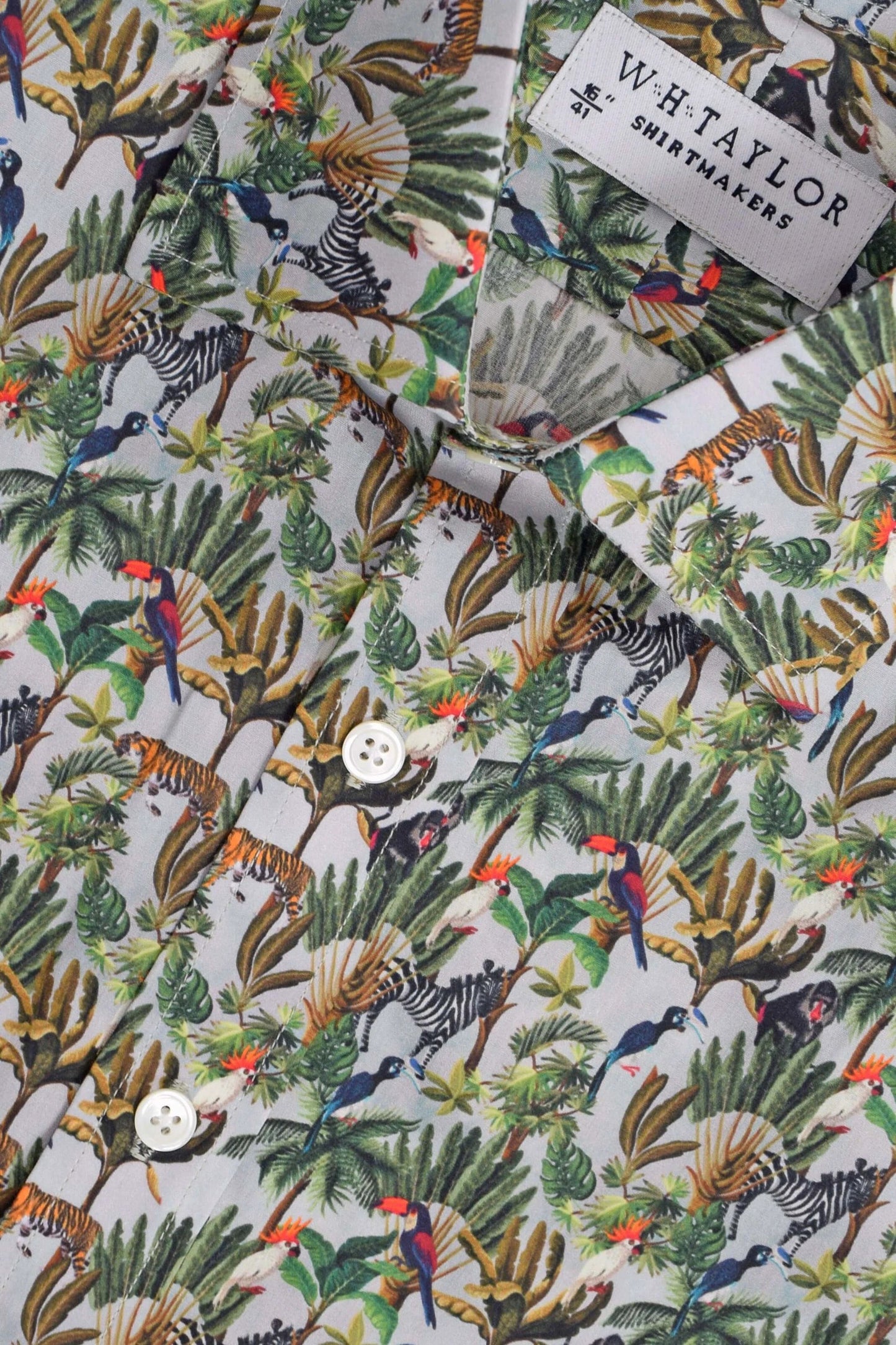 Jungle Pattern White Men's Bespoke Shirt - Tailored To Your Measurements For A Comfortable Fit by whtshirtmakers.com