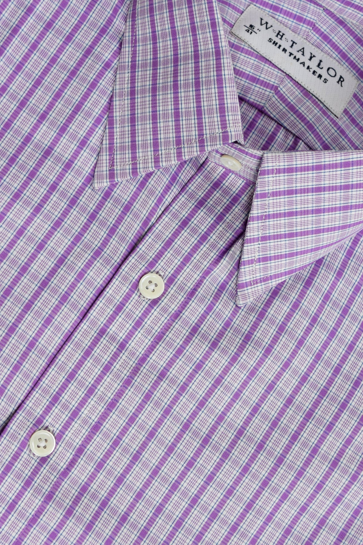 WH Taylor Men's Lilac Graph Check Poplin Bespoke Shirt