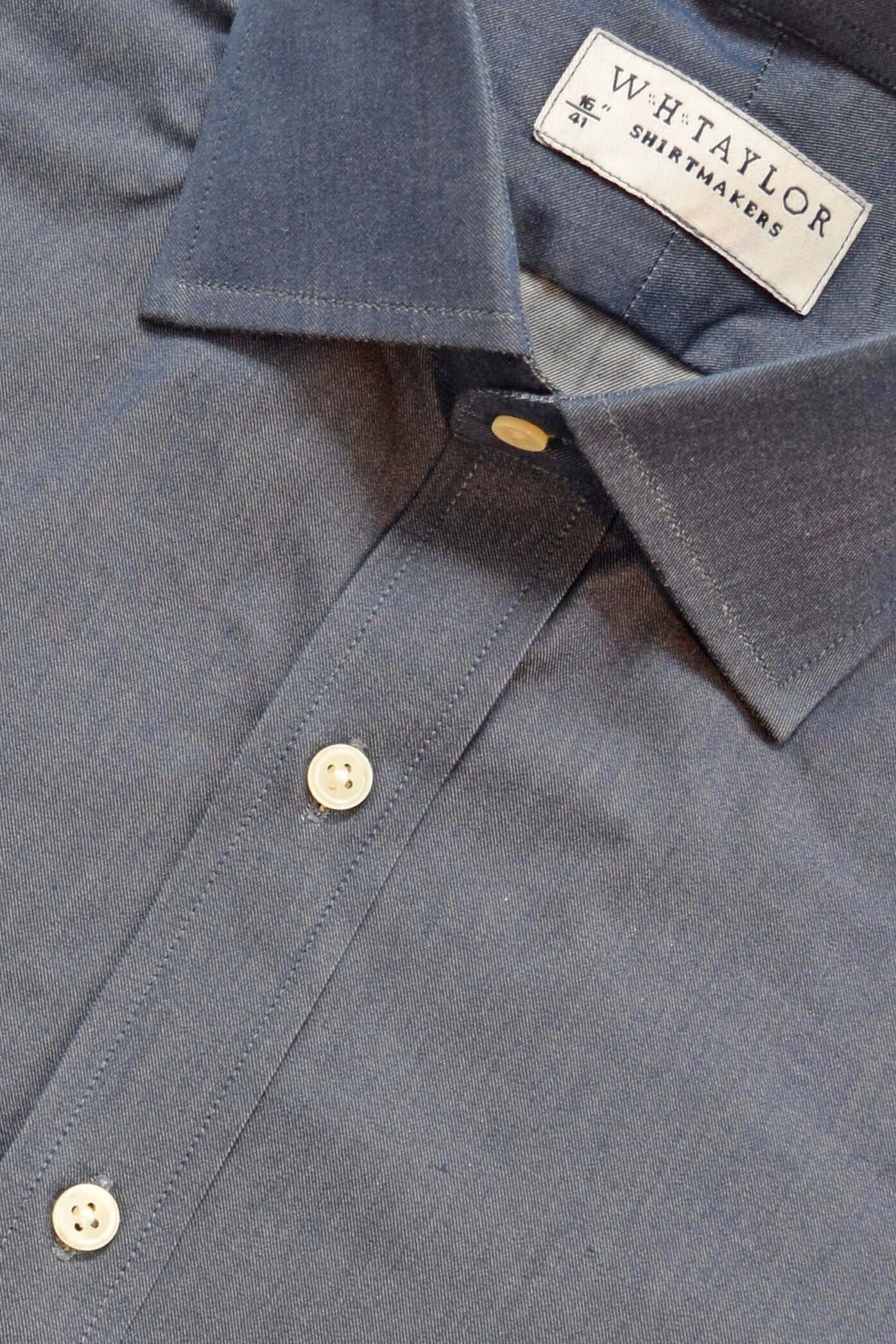 Plain Navy Denim Men's Bespoke Shirt by whtshirtmakers.com