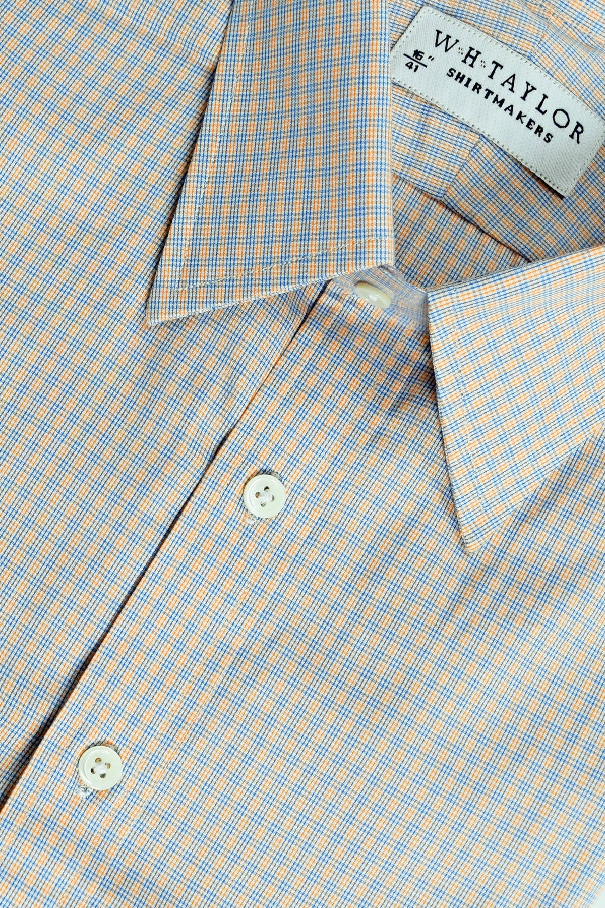 W.H Taylor Mens Blue and Orange Tramline Check Poplin Bespoke Custom Shirt