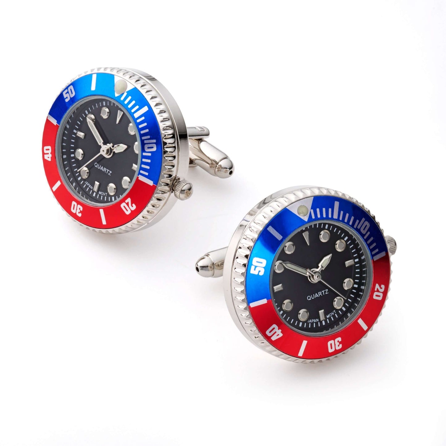 Pepsi Inspired Working Watch Cufflinks - Fully Functional Timepiece With Premium Quartz Movement In Blue And Red by Benson & Clegg