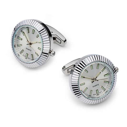 Working Watch Cufflinks In Silver and White