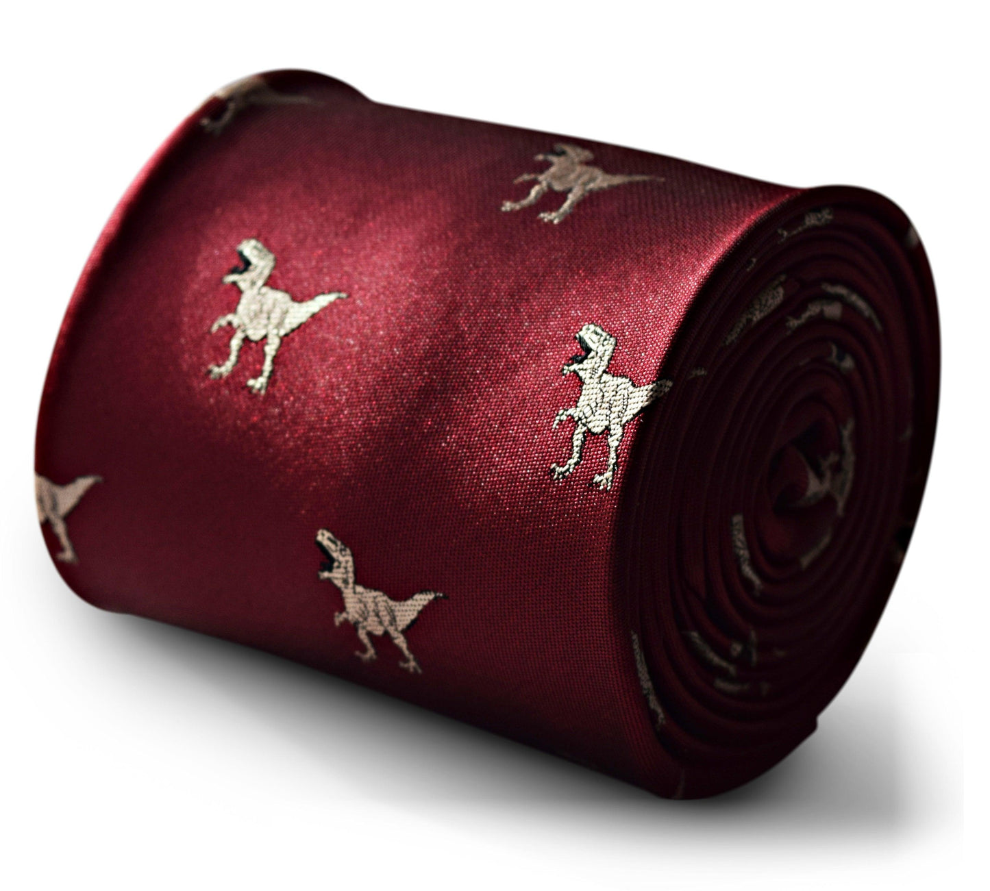 Maroon Tie With T-Rex Dinosaur Print Design - Handmade Statement Accessory For Confident, Polished Professionals by Frederick Thomas Handmade Mens Ties