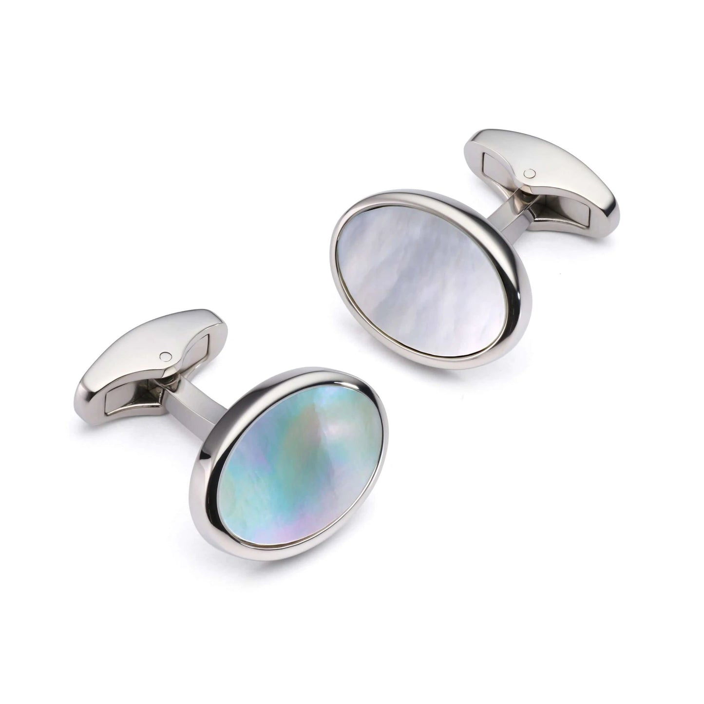 Mother Of Pearl Oval Cufflinks In Silver - Timeless Formal Wear Accessory For The Sophisticated Gentleman by Benson & Clegg