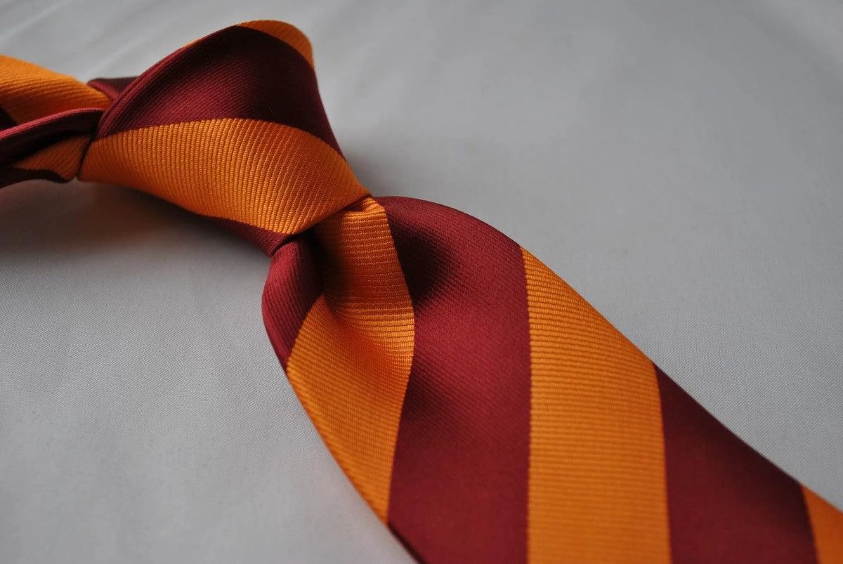 burnt orange and maroon barber striped tie by Frederick Thomas Handmade Mens Ties