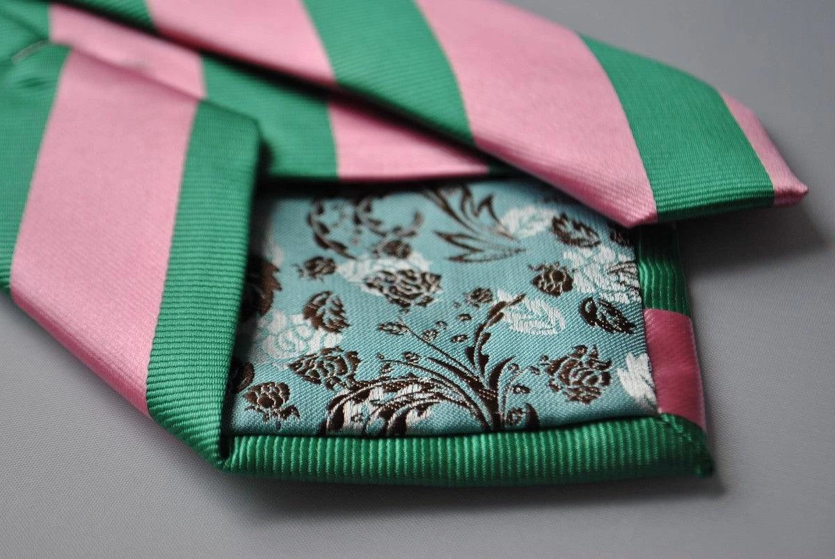 green and pink barber striped tie by Frederick Thomas Handmade Mens Ties
