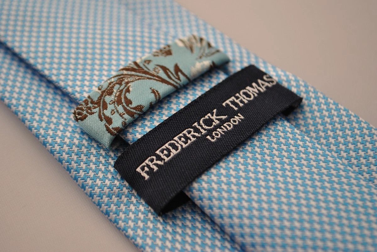 light blue dogstooth check tie by Frederick Thomas Handmade Mens Ties