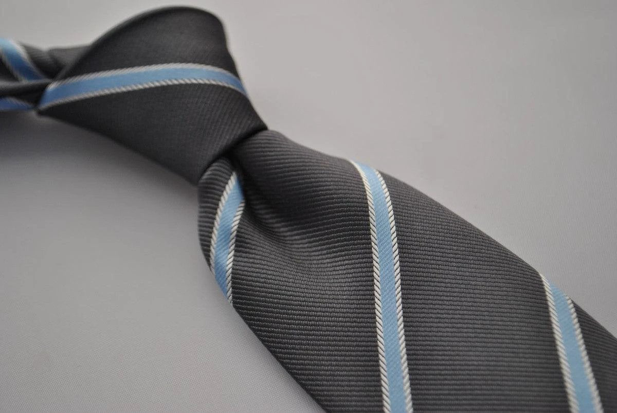 grey tie with light blue stripe by Frederick Thomas Handmade Mens Ties