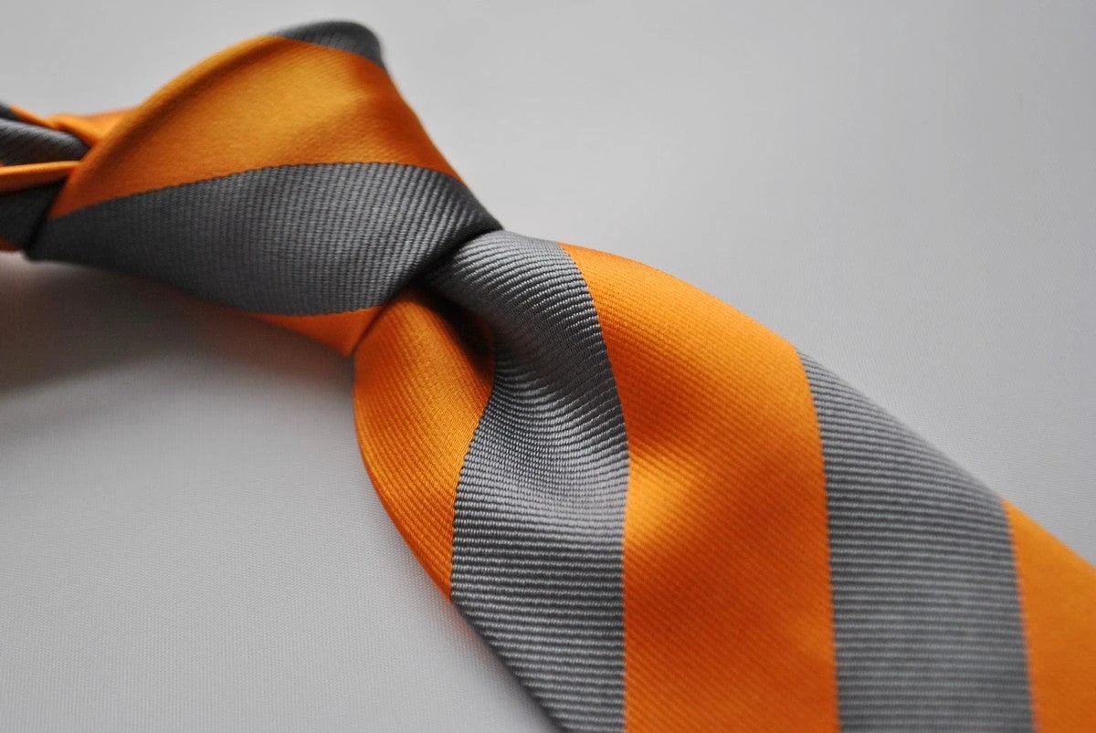 grey and orange barber striped tie by Frederick Thomas Handmade Mens Ties