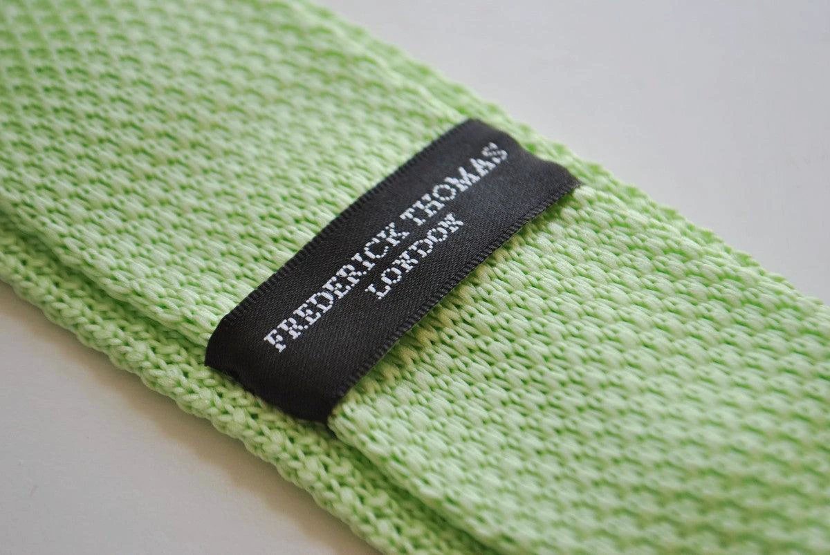 Lime Green Skinny Knitted Tie With White Polka Dots - Handcrafted By Frederick Thomas For Confident Professional Style by Frederick Thomas Handmade Mens Ties