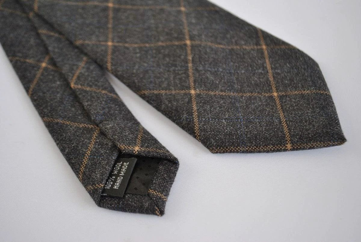 charcoal grey orange check tweed wool skinny tie by Frederick Thomas Handmade Mens Ties