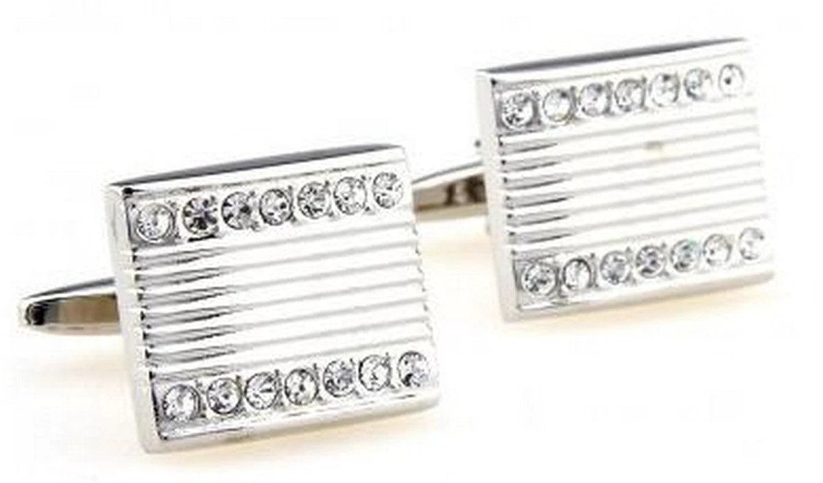 silver and white crystal rectangular cufflinks by Frederick Thomas Handmade Mens Ties