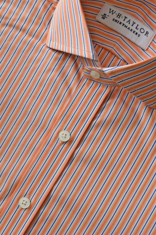 Orange and Navy Shadow Stripe Poplin Men's Bespoke Shirt - Detail View