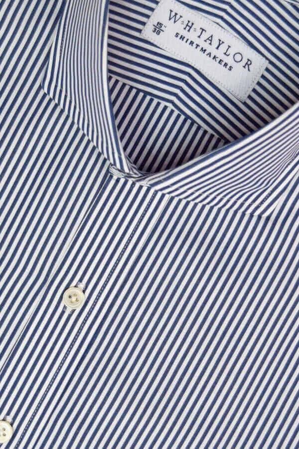 Navy Bengal Stripe 200's Ultimate Superfine Poplin Ladies Bespoke Shirt by whtshirtmakers.com