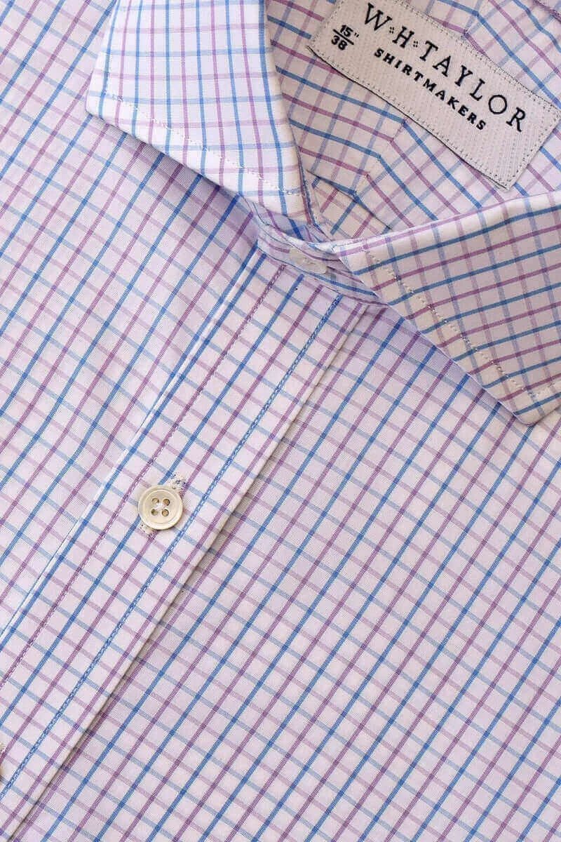 Blue Lilac Windowpane Check Poplin Ladies Bespoke Shirt - whtshirtmakers.com