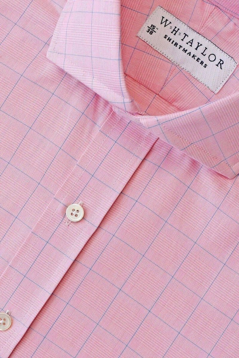 Pink & Blue Prince of Wales Check Poplin Men's Bespoke Shirt - whtshirtmakers.com