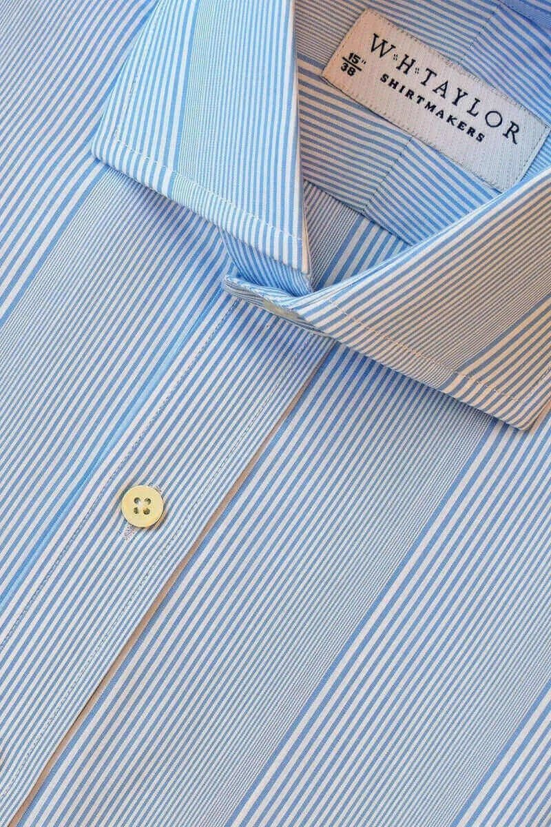 Blue Bar code Stripe Poplin Ladies Bespoke Shirt - whtshirtmakers.com