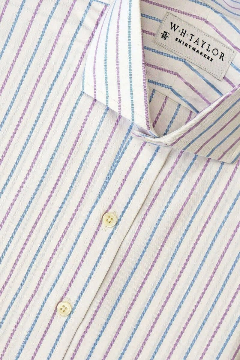 Blue Lilac Alternate Dress Stripe Oxford Men's Bespoke Shirt - whtshirtmakers.com