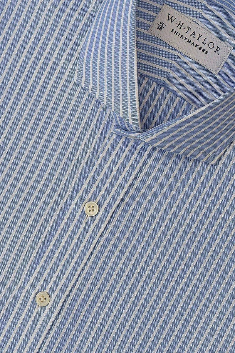 Blue White Dress Stripe Oxford Ladies Bespoke Shirt - whtshirtmakers.com