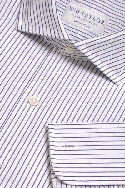 Navy Pinstripe Poplin Men's Bespoke Shirt - whtshirtmakers.com
