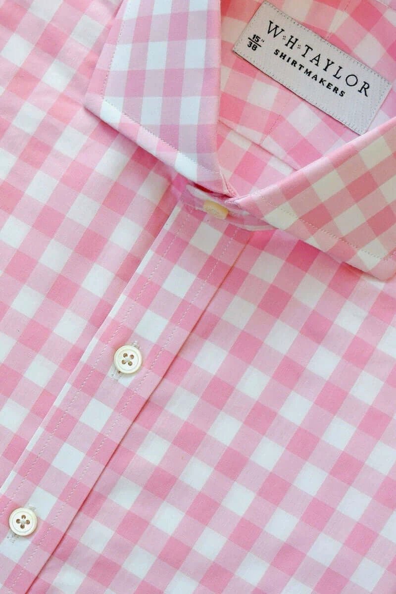 Pink Large Gingham Check Poplin Ladies Bespoke Shirt - whtshirtmakers.com
